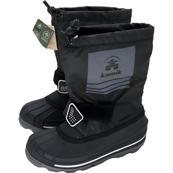 Kamik Sockwave Black Snow Boots Winter Traction Drawstring Boys US 5M - Picture 2 of 6